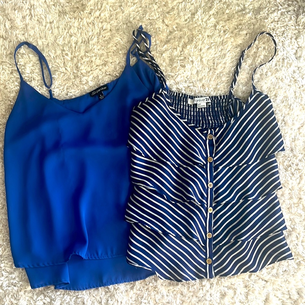 Two blue tank tops